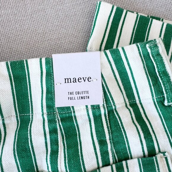 NWT Anthropologie Maeve The Colette Striped Full Length Wide Leg Pants Green 30P - Picture 6 of 11